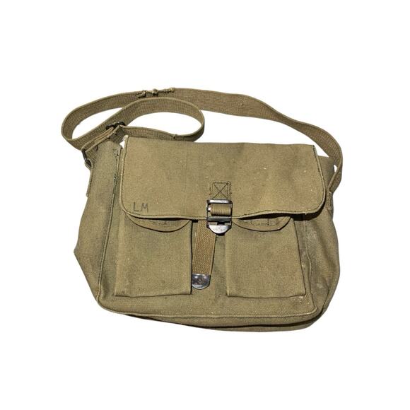 Khaki 2 Pocket Canvas Military Ammo Carry Shoulder Bag - Picture 1 of 11